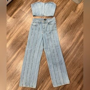 PrettyLittleThing Light Blue Flare corset and Jeans set